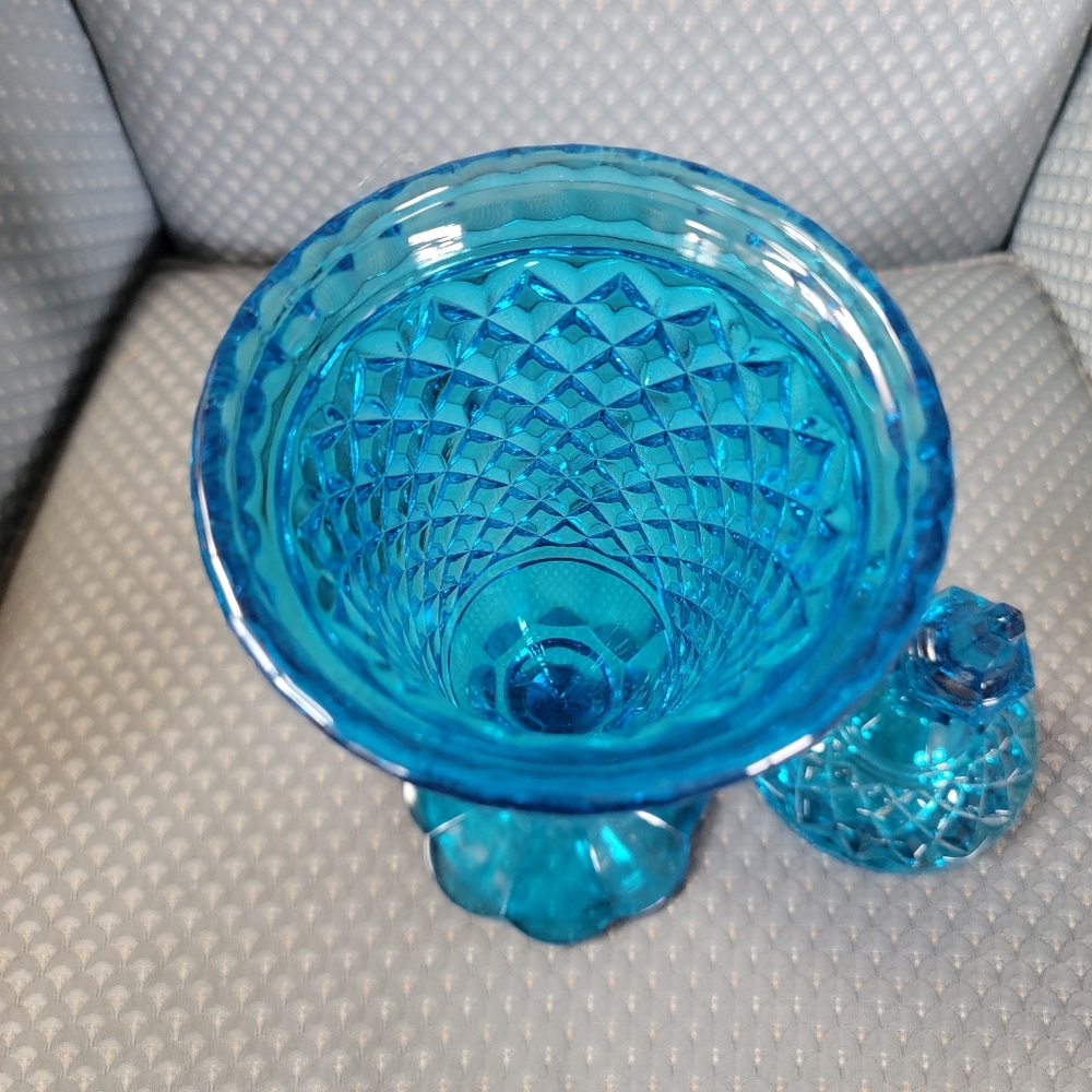 Vintage Indiana Glass Blue Diamond Point Apothecary Jar - Picture 4 of 7